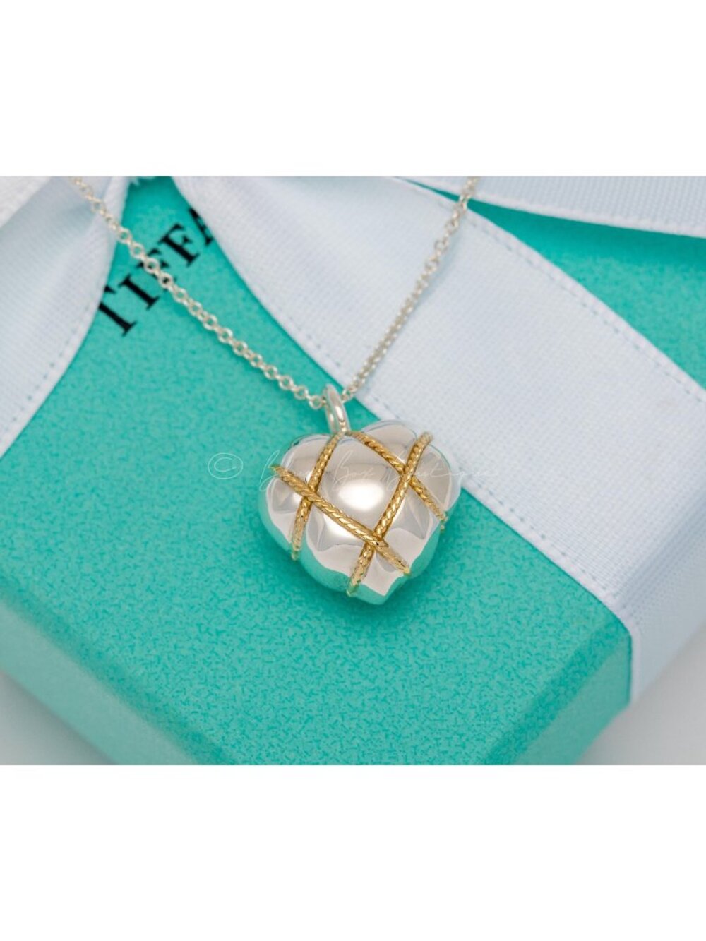 RARE Tiffany & Co. Vintage "Quilt Heart" Necklace Puffed 18k Gold Rope Pendant - Picture 6 of 8